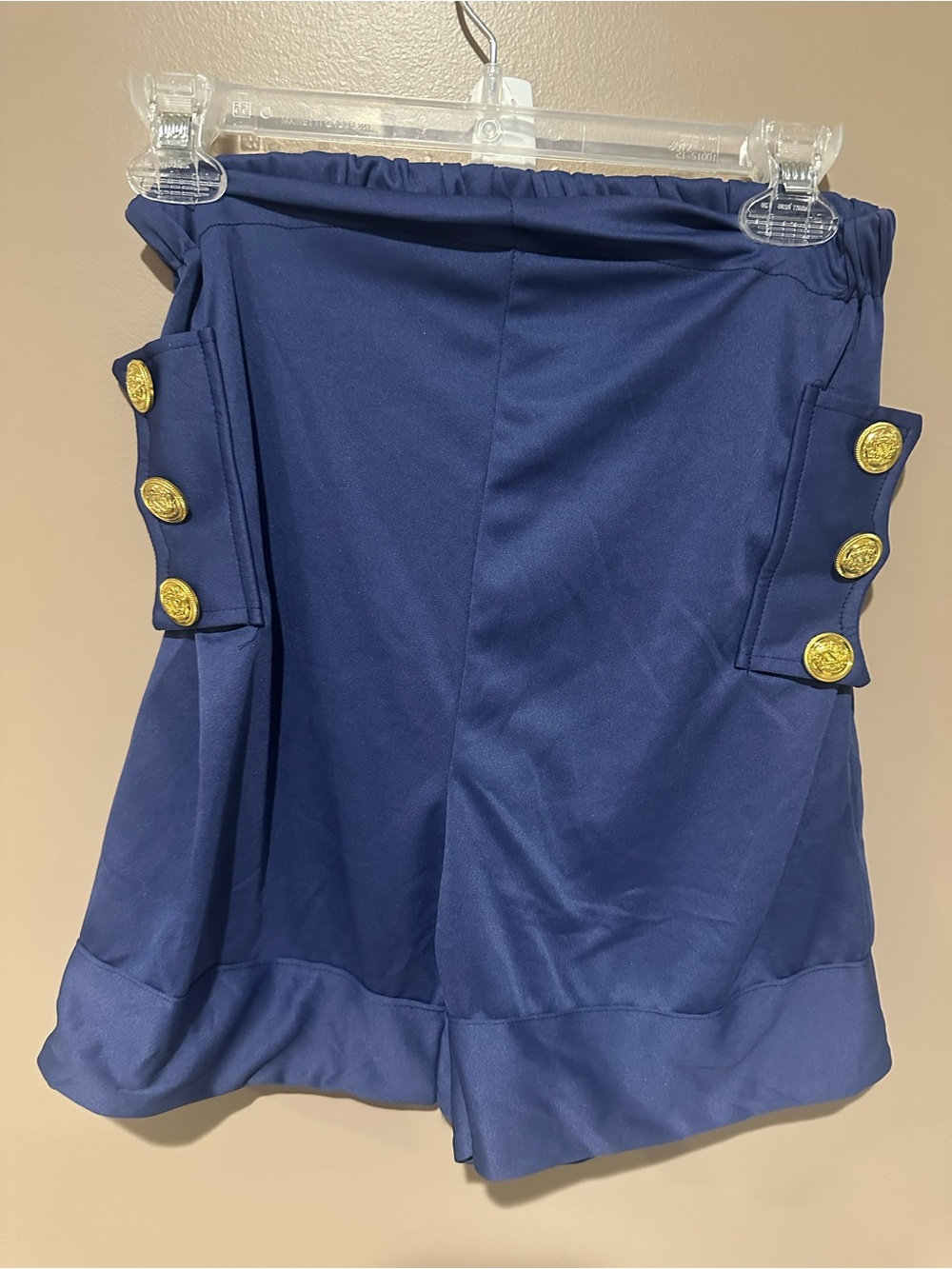 Navy High-Rise Bermuda Shorts with Gold Button Accents